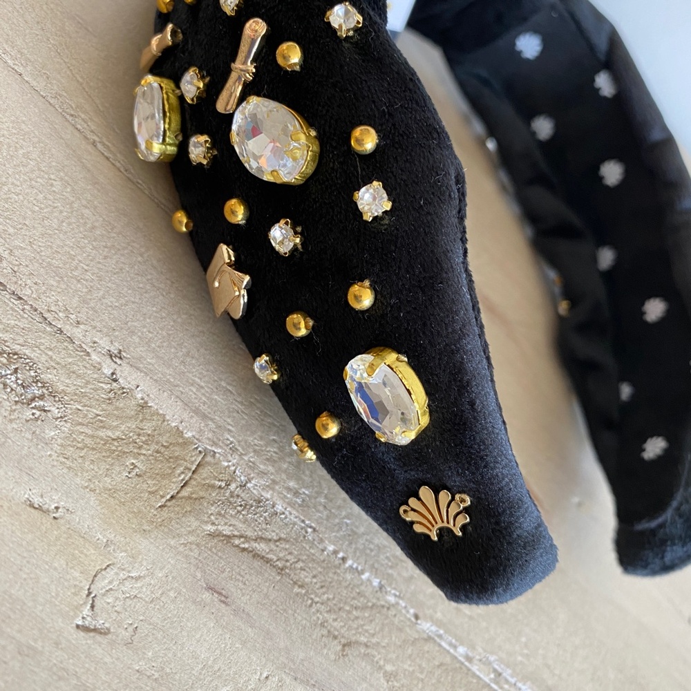 Lele Sadoughi Graduation Jet Velvet Embellished Headband - Picture 7 of 12